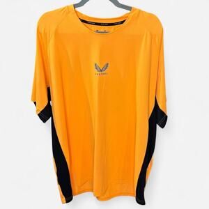 Castore Men's 3XL Training Shirt Orange Black Mesh Performance Gym Workout Top